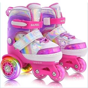 SULIFEEL Rainbow Unicorn Size Adjustable Roller Skates for Girls